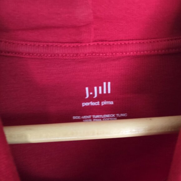 J Jill Top Womens Large Red Perfect Pima Side Vent Turtleneck Tunic Casual - Picture 6 of 7